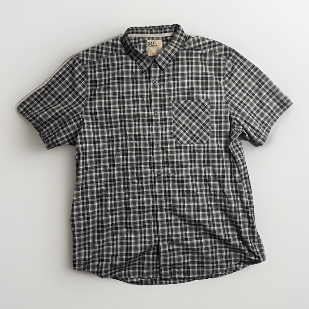 5.11 Tactical Shirt Mens Large Gray Plaid Short Sleeve Carson Pearl Button Snap